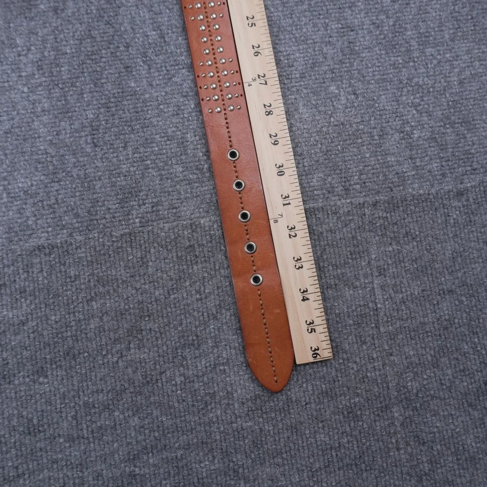 Unbranded Studded Leather Belt Mens 36 Tan Silver Hardware Perforated Western